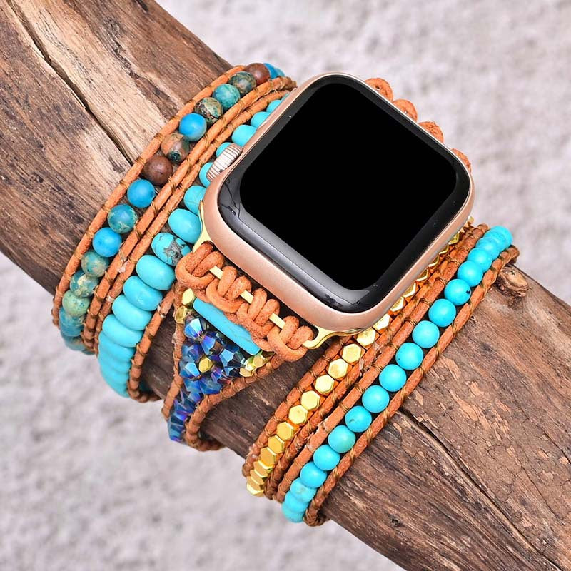Bracelete Para AppleWatch/ SmartWatch da Pedra Natural Turquesa Azul - Mundo dos Japamalas