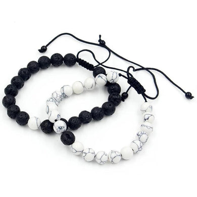 2 Pulseiras Ajustáveis de Pedras Naturais Howlita e Pedra Vulcânica. - Mundo dos Japamalas