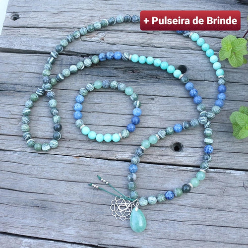 Japamala Tibetana de 108 Contas + Pulseira de Brinde da Pedra Natural Aventurina. Promove a Resistência Imunológica. - Mundo dos Japamalas