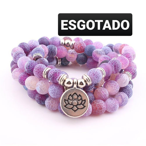 Pulseira Japamala de 108 Contas de Pedra Natural Ágata Craquelada Lilás. Promove Proteção, Equilíbrio e Saúde. - Mundo dos Japamalas