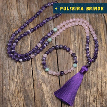 Carregar imagem no visualizador da galeria, Japamala de 108 contas + Pulseira Quatzo Rosa e Ametista. Purificação do Estado Emocional e Eleva a Sabedoria.
