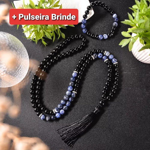 Japamala de 108 Contas + Pulseira de Onix e Lápis Lazuli. Promove o Fortalecimento da Saúde e Transmuta as Energias Negativas em Positivas - Mundo dos Japamalas