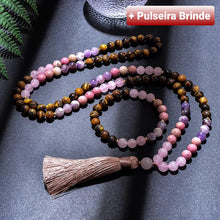 Carregar imagem no visualizador da galeria, Japamala de 108 Contas + Pulseira de Olho de Tigre, Quatzo Rosa, Ametista e Rodocrosita. Neutraliza as Energias Negativas, Eleva a Autoconfiança e Purifica o Estado Emocional - Mundo dos Japamalas

