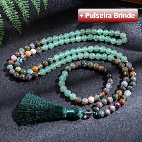 Japamala de 108 Contas + Pulseira das Pedras Naturais Aventurina e Jaspe Verde. Promove a Cura Física, Psicológica e Espiritual - Mundo dos Japamalas