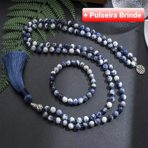 Japamala de 108 Contas + Pulseira da Pedra Natural Sodalita. Proporciona a Expansão da Consciência Espiritual e Eleva a Intuição - Mundo dos Japamalas