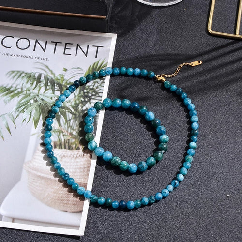 Colar + Pulseira da Pedra Natural Apatita. Proporciona o Alinhamento Energético e Purifica Nossa Mente - Mundo dos Japamalas