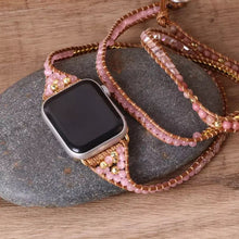 Carregar imagem no visualizador da galeria, Bracelete Para AppleWatch/ SmartWatch das Pedras Naturais Quartzo Rosa e Rodocrosita - Mundo dos Japamalas
