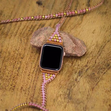 Carregar imagem no visualizador da galeria, Bracelete Para AppleWatch/ SmartWatch das Pedras Naturais Quartzo Rosa e Rodocrosita - Mundo dos Japamalas
