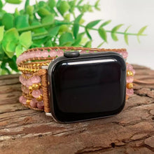 Carregar imagem no visualizador da galeria, Bracelete Para AppleWatch/ SmartWatch das Pedras Naturais Quartzo Rosa e Rodocrosita - Mundo dos Japamalas
