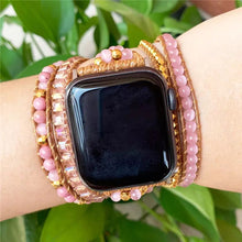 Carregar imagem no visualizador da galeria, Bracelete Para AppleWatch/ SmartWatch das Pedras Naturais Quartzo Rosa e Rodocrosita - Mundo dos Japamalas
