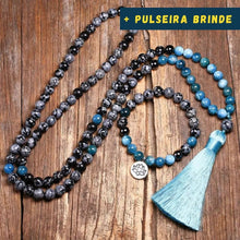 Carregar imagem no visualizador da galeria, Japamala de 108 Contas + Pulseira. Obsidiana floco de neve e Apatita. Proteção e Evolução Pessoal
