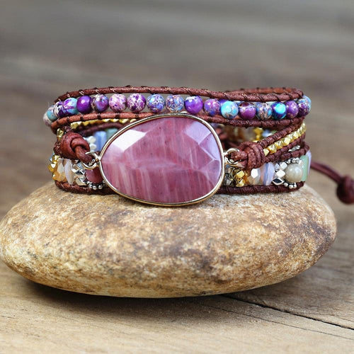 Bracelete Saúde da Pedra Natural Jaspe Roxo - Mundo dos Japamalas