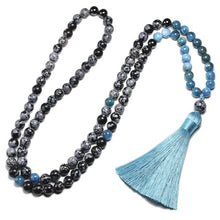 Carregar imagem no visualizador da galeria, Japamala de 108 Contas + Pulseira. Obsidiana floco de neve e Apatita. Proteção e Evolução Pessoal
