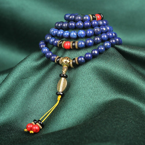Japamala Tibetano de 108 Contas da Pedra Natural Lápis Lazuli. Promove a Elevação Espiritual - Mundo dos Japamalas