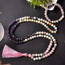 Carregar imagem no visualizador da galeria, Japamala de 108 Contas + Pulseira de Jaspe Imperial, Ametista, Quatzo Rosa e Amazonita. Protege Contra Inveja e Mau Olhado, Afasta Energias Negativas - Mundo dos Japamalas
