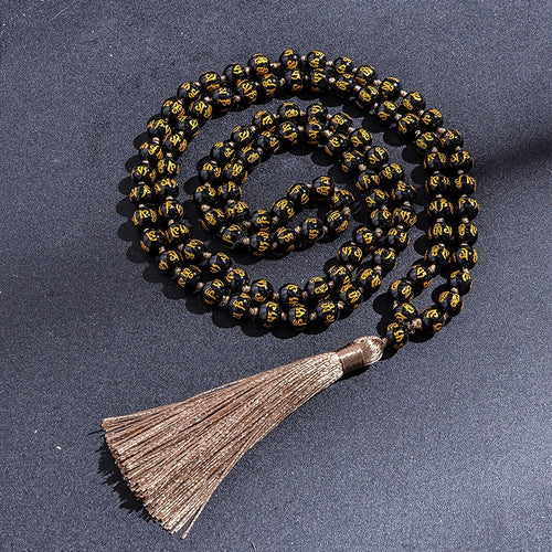 Japamala de 108 Contas da Pedra Natural Obsidiana Negra. Atrai Sorte, Dinheiro e Riqueza - Mundo dos Japamalas